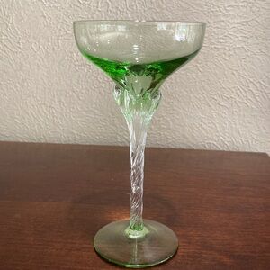 Vintage, Discontinued, Hand Blown, Twisted Stem, Lime Green Champagne/Wine Glass